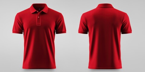 A red polo shirt displayed from front and back views, ideal for casual or business wear.