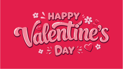 Pink Happy valentines day horizontal banner with hearts and flowers-01