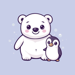 Polar Bear and Penguin Sliding Together vector illustration