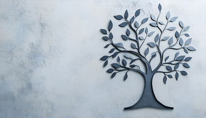 Blank metal family tree frame on light grey background. Space for text