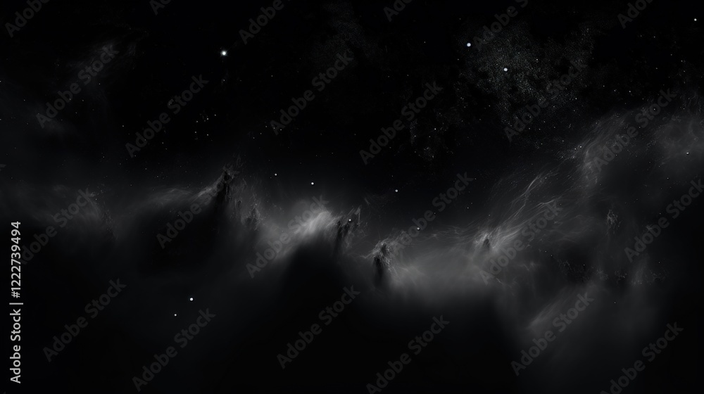 Poster ethereal dark abstract with dust particles and cosmic elements in a mysterious atmosphere for use in