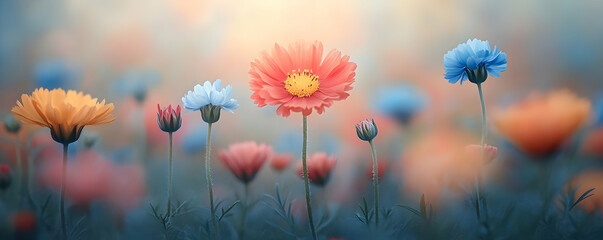 Sunset cosmos field, soft focus