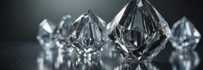 Geometric crystal formation with facets and reflections, facets, optical illusions, crystal structures