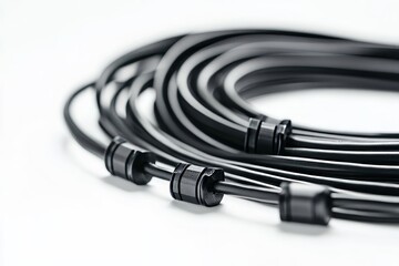 Fototapeta premium Close-up view of intricate black cables, showcasing modern technology and precision engineering.