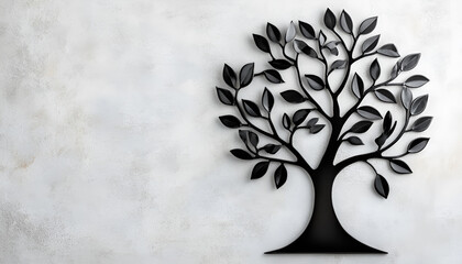 Blank metal family tree frame on light grey background. Space for text