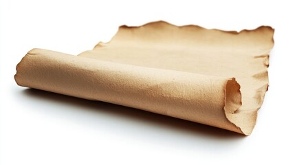 Fototapeta premium A rolled piece of parchment paper with uneven edges, suggesting historical or artistic use.