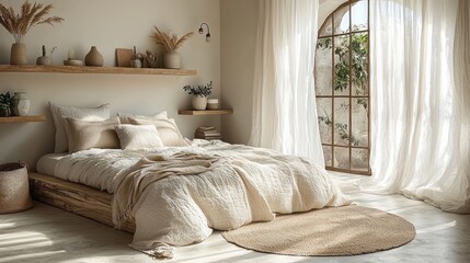 Serene Bedroom Interior Design: Minimalist Aesthetic with Natural Textures