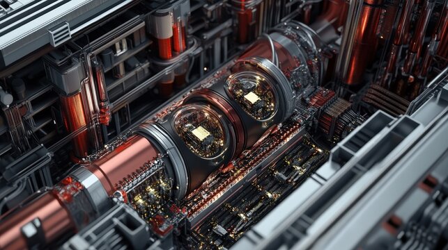 A detailed 3D illustration of the inner workings of a supercomputer
