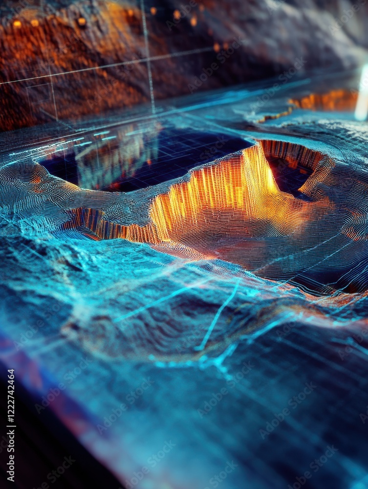 Poster futuristic 3d holographic visualization of resource and geophysical data analysis for advanced geolo