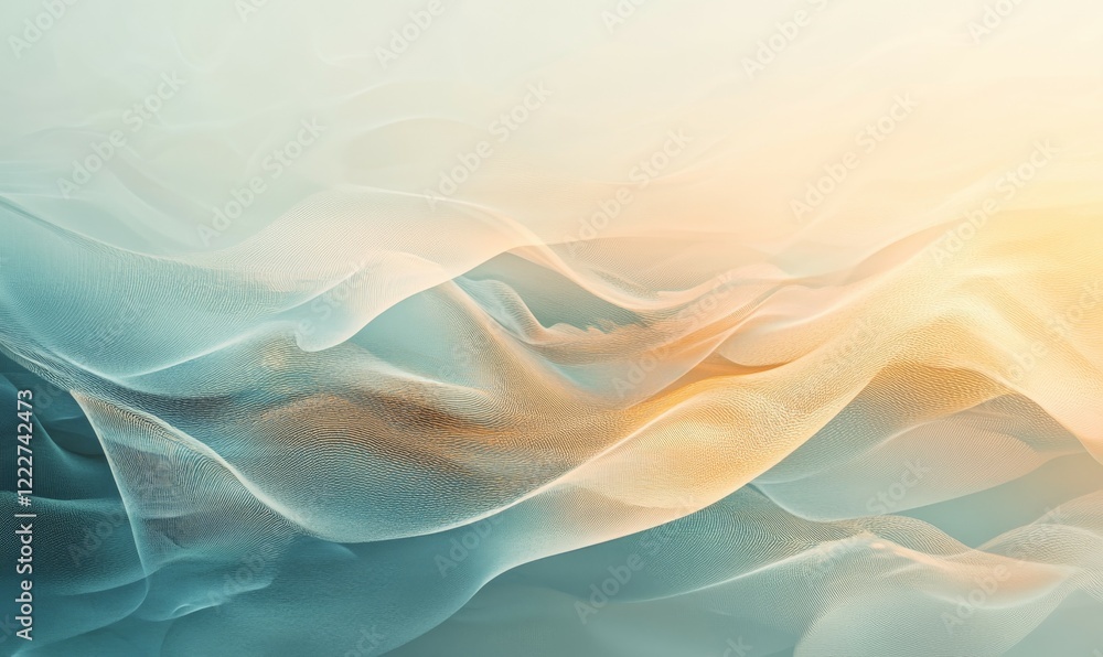 Poster flowing waves of light create a mesmerizing abstract design using soft colors and textures