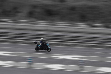 motorcycle, two-wheeler, vehicle, road, highway, panning, techno