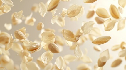 A close-up view of floating seeds against a soft background.