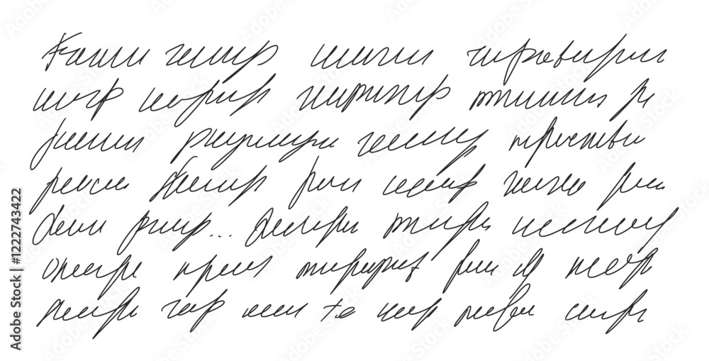 Poster handwritten scribble ink letter. freehand text note. unreadable doodle write by pencil isolated on w