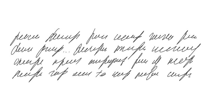 Illegible fake decorative cursive script message. Handwritten ink stroke. Scribble fictional letter. Abstract freehand text note isolated on white background. Vector hand drawn illustration.