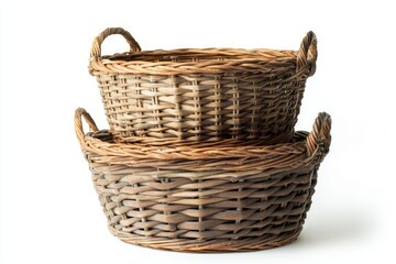 Fototapeta premium Two Vintage Wicker Baskets: Rustic Charm and Timeless Style for Home Decor