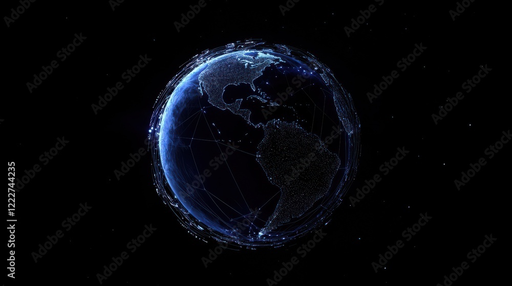 Poster global network concept with digital planet earth - a digital representation of global connectivity w