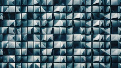 Textured background featuring a grid of reflective cubical glass elements in varying shades of blue, arranged in a symmetrical pattern.
