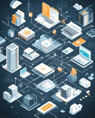 Obraz premium A detailed infographic showing IT infrastructure for modern businesses