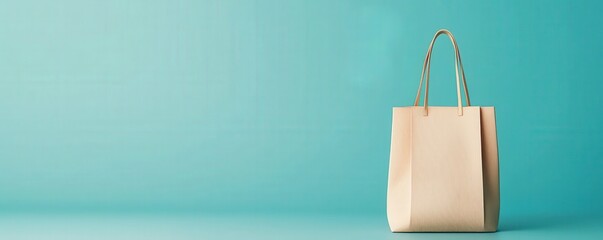 cost living savings concept. Stylish straw handbag on a vibrant turquoise background.