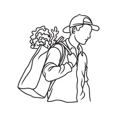 Clean Vector Line Art for Everyday Use - Man Carrying Groceries Silhouette - Man Carrying Groceries Vector - Shopping Illustration - Man Carrying Groceries Line Art
