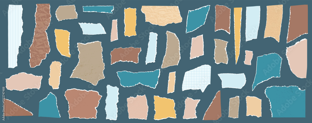 Poster set of torn edges papers. tear sheet pieces pack. note uneven texture stickers badges. blanks for me