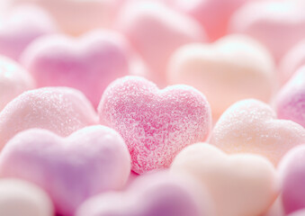Obraz premium Close-Up of Frosted Pastel Heart Shapes - Romantic and Sweet