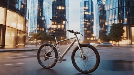 City bike ride, urban commute, evening twilight