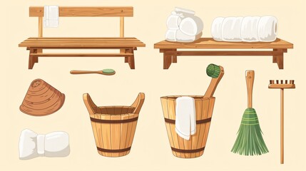 Healthy Finnish Sauna Accessories Spa Bathhouse Cartoon