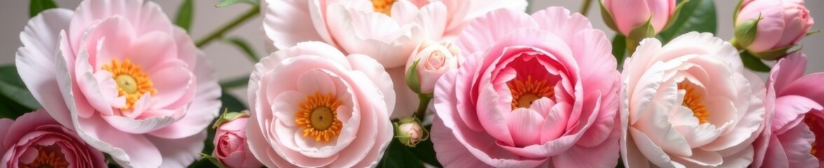 Delicate peonies and garden roses in a soft pastel palette, bouquet, sophistication, roses