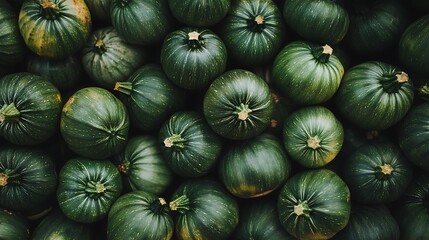 Green zucchini on the counter of the vegetable market in autumn