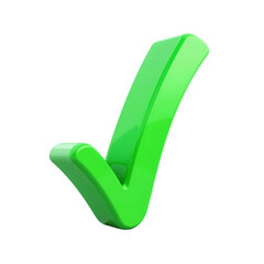 3D Green Correct or Right Sign Symbolizing Accuracy, Confirmation, Positive Approval Icon, Bright Green Success Mark, Abstract 3D Symbol for Confirmation and Modern Design in a Professional Style PNG
