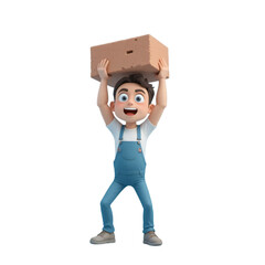 man with cardboard box 3D Isolated on White Background 