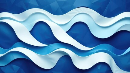 Fototapeta premium Geometric blue and white waves in a unique quilted design, layered colors, woven wall hanging