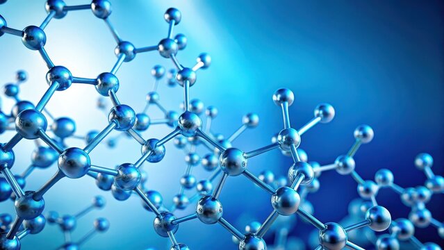 Complex polymer molecular structure on light blue background, polymers, light blue