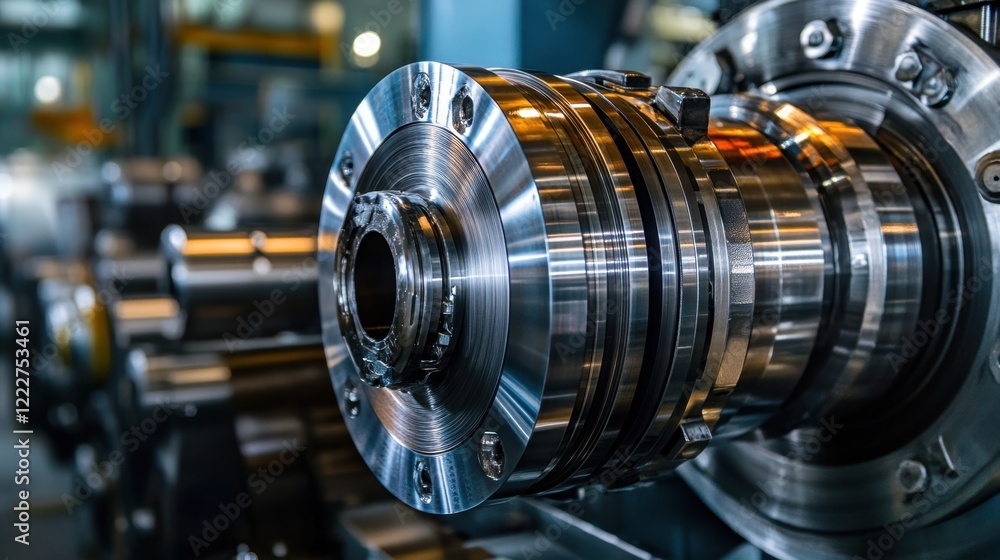 Poster close-up view of precision machinery component in industrial setting
