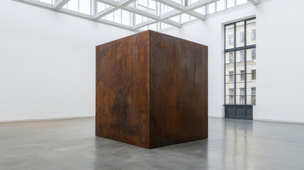 Representations of Rust Concept, large abstract rusted metal sculpture in modern gallery space