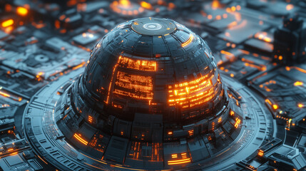 A conceptual digital artwork of a futuristic AI brain, with glowing circuits and holographic projections surrounding it