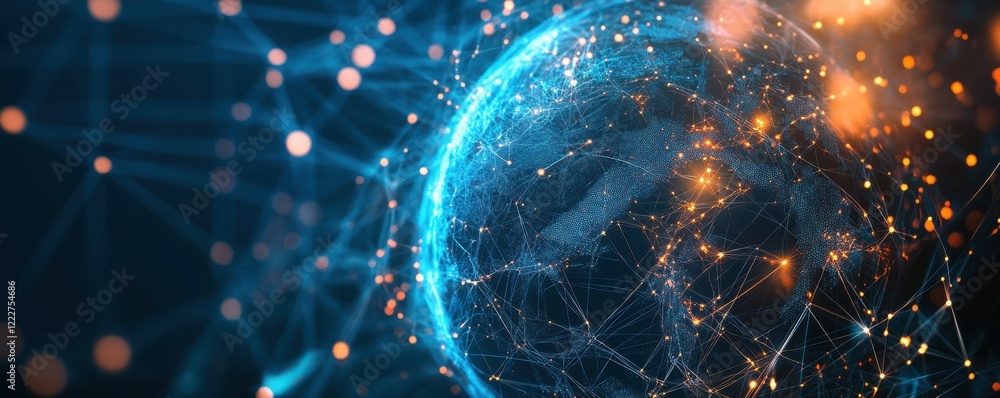 Poster digital network globe with glowing connections and data points