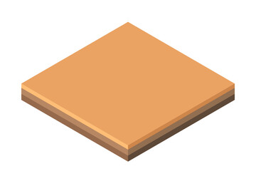 Isometric square land plot with wasteland. Soil with layers. Vector illustration isolated on white background