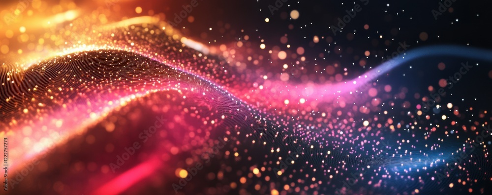 Aufkleber abstract colorful wave with sparkling light particles on dark background