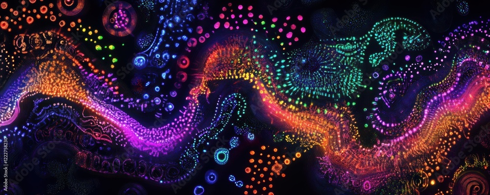Poster vibrant abstract wave with dynamic colors and patterns in dark background