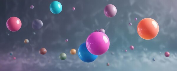 Fototapeta premium gradient background with floating colored spheres and rising bubbles, colorful liquids, gradient background