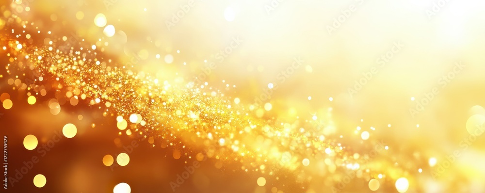 Poster golden bokeh glittering abstract background with glowing light effects