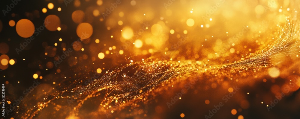 Poster Golden bokeh lights on textured wave creating mystical abstract background