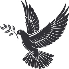Fototapeta premium Silhouette of a Dove with Olive Branch Symbol of Peace
