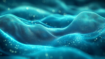 Abstract turquoise mesh design with blue-green blur gradient, grainy noise texture and dynamic flowing patterns for a modern background 