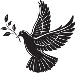 Obraz premium Silhouette of a Dove with Olive Branch Symbol of Peace