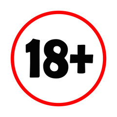 18+ age restriction sign. Sign of Adult Only Icon Symbol for Eighteen Plus 18 plus