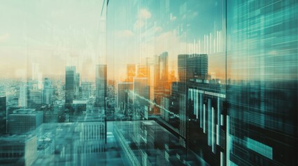 double exposure image of stock market investment graph and city on background, concept of business investment and stock future trading