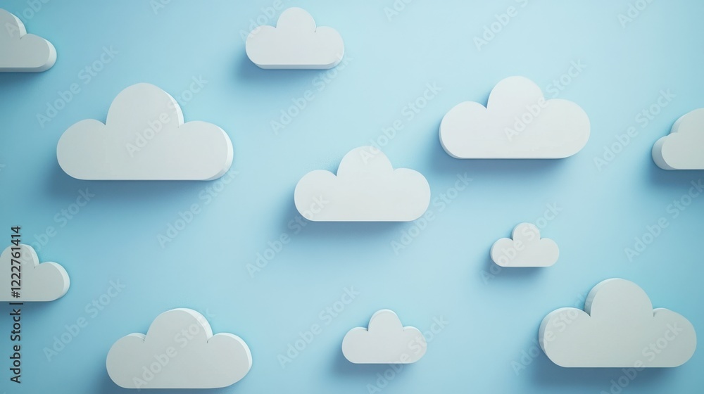 Poster cloud patterns on light blue background for creative projects